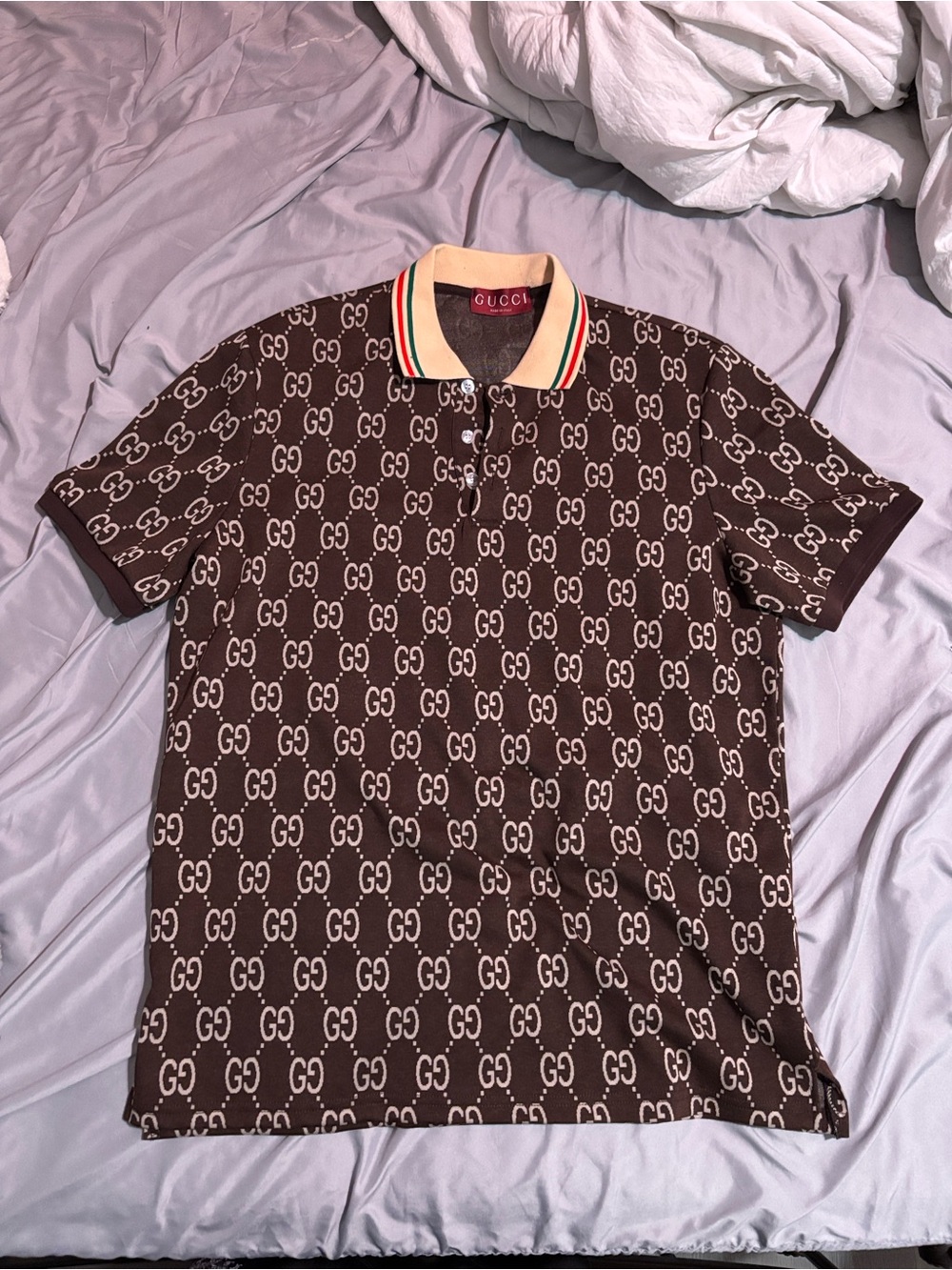 Gucci Brown GG Logo Polo with Contrast Collar